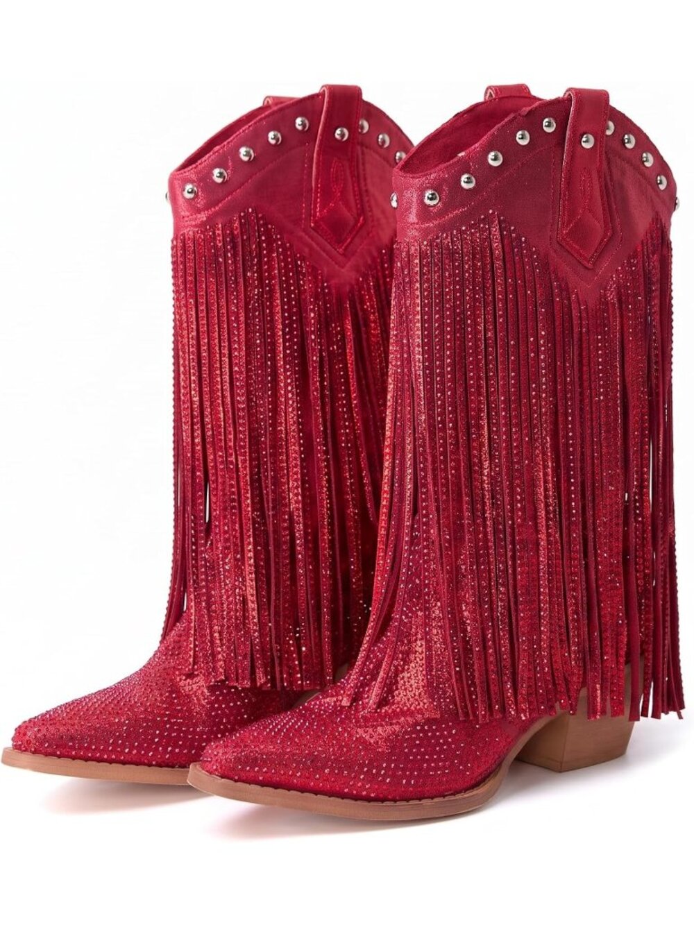 Women's Red Rhinestone Cowgirl Boots Sparkly Pointed Toe Western Cowgirl Boot
